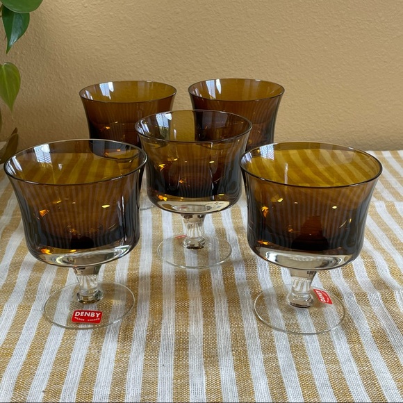 Denby Brown Champagne Dessert Cased Coupe Glasses Set Of Set of 5 - Picture 2 of 8